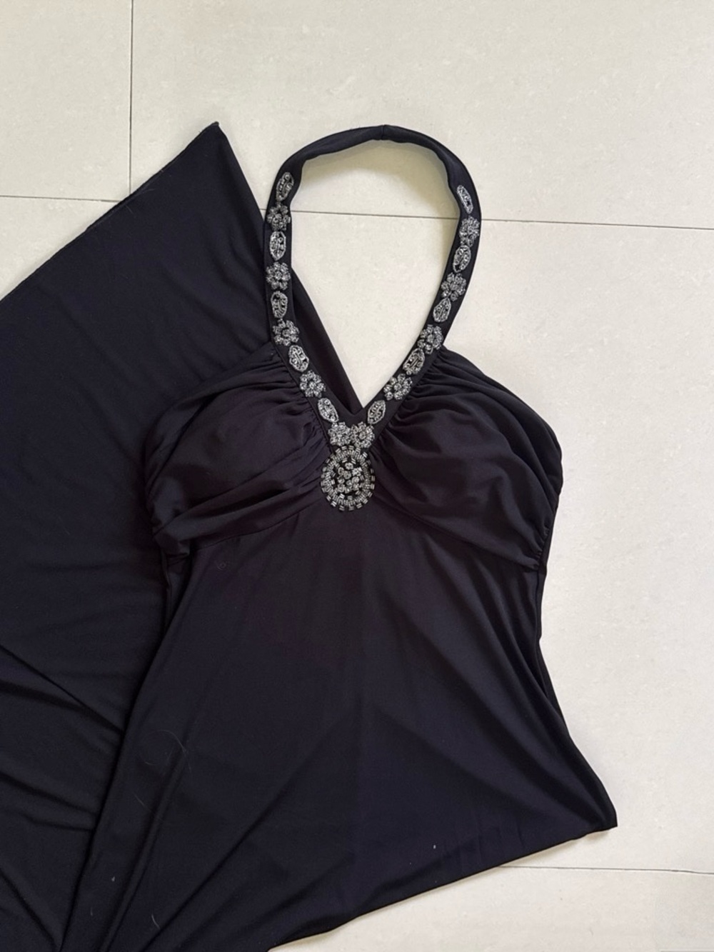 Spense Black Halter Maxi Dress with Beaded Neck